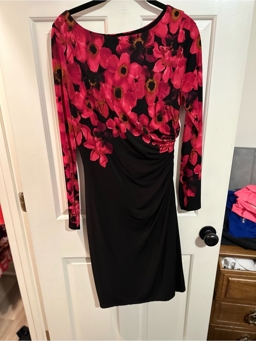 Ralph Lauren Black Dress with Pink Floral Bodice - Long Sleeve